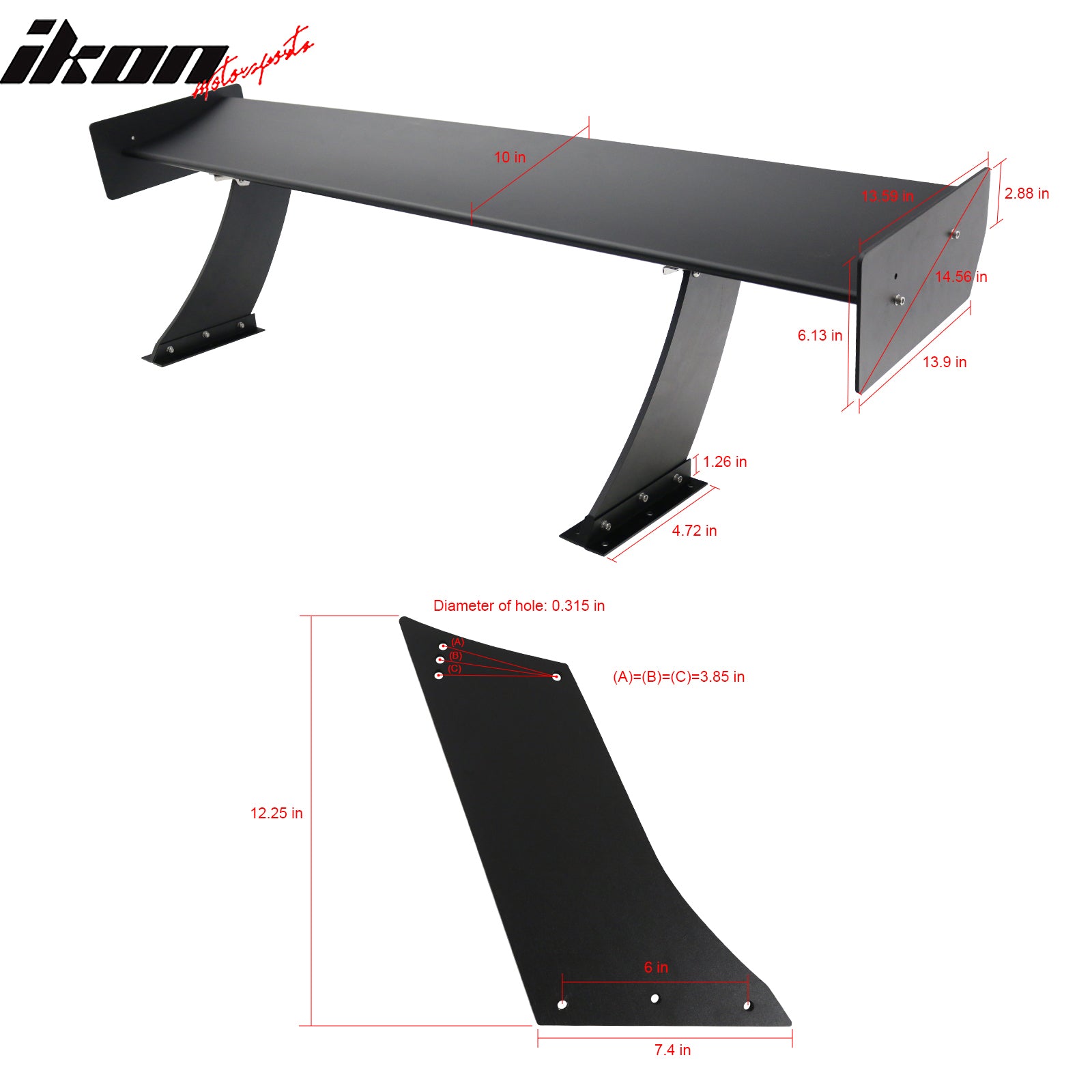 Universal 61" GTC250 Style Trunk Spoiler Rear Racing Wing (V4A Leg + Side Plate)