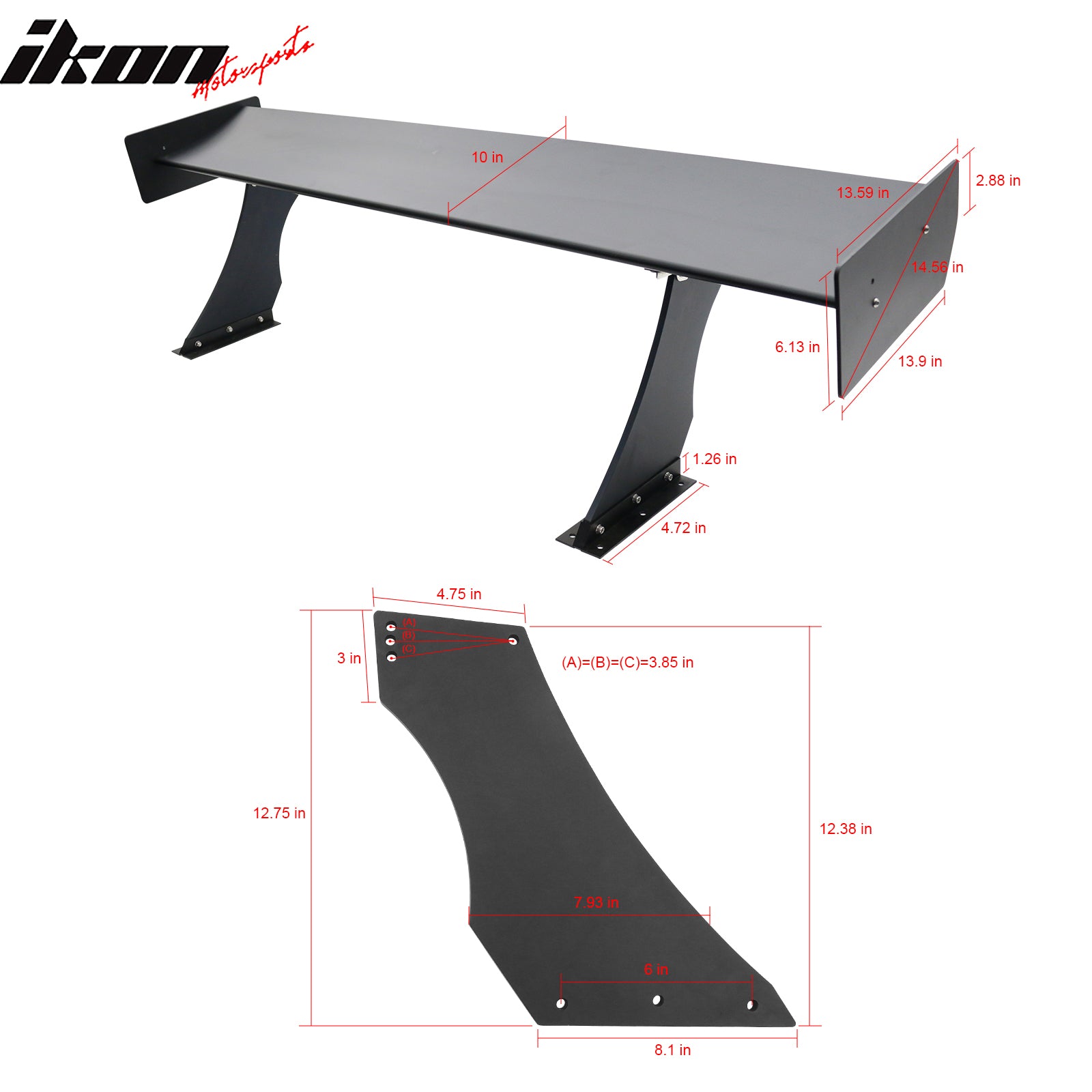 Universal 61" GTC250 Style Trunk Spoiler Rear Racing Wing (V4B Leg + Side Plate)