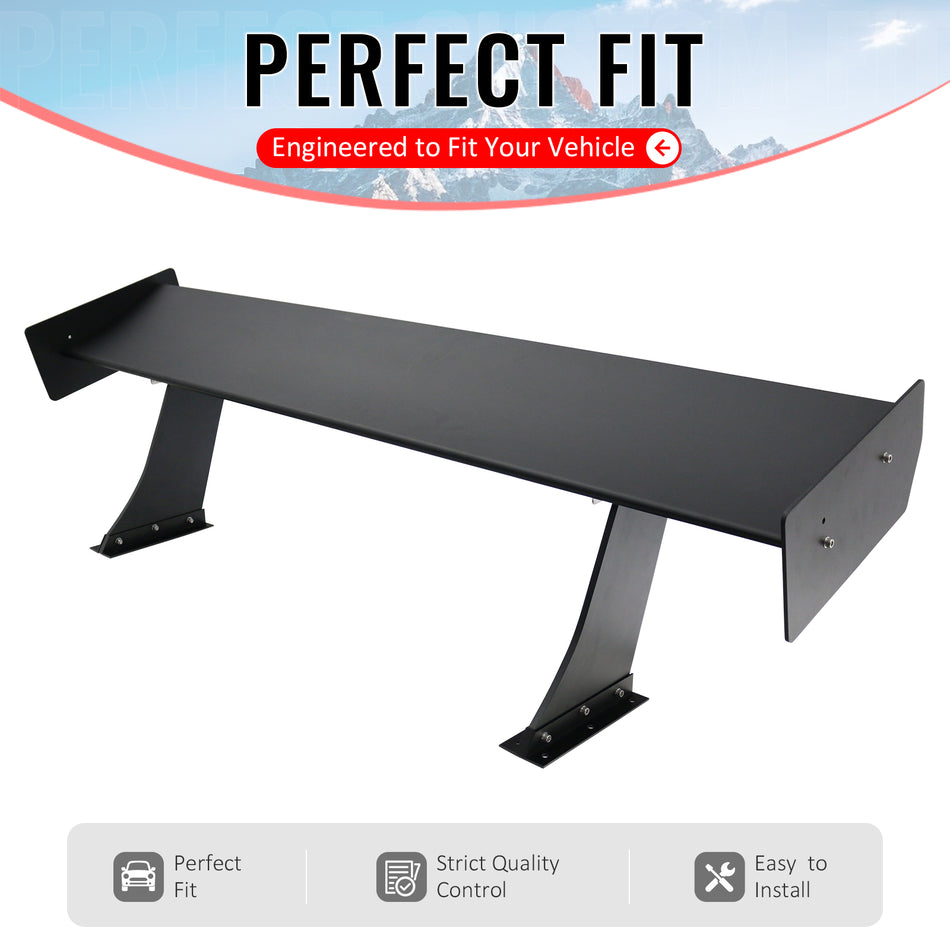 IKON MOTORSPORTS, Universal Fit Trunk Spoiler, 61'' GTC250 Spoiler Blade + V1 Brackets V4C Legs + Matte Black Side Plates ABS + Aluminum Rear Trunk Spoiler Wing, for Most Coupe Sedan Hatchback Wagon
