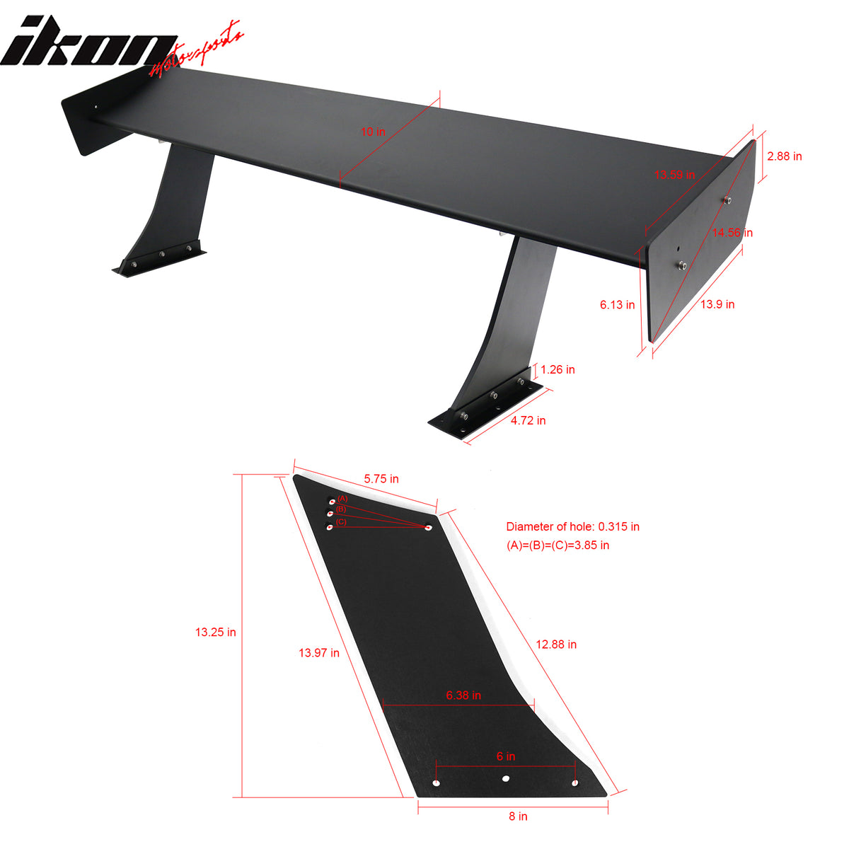 Universal 61" GTC250 Style Trunk Spoiler Rear Racing Wing (V4C Leg + Side Plate)