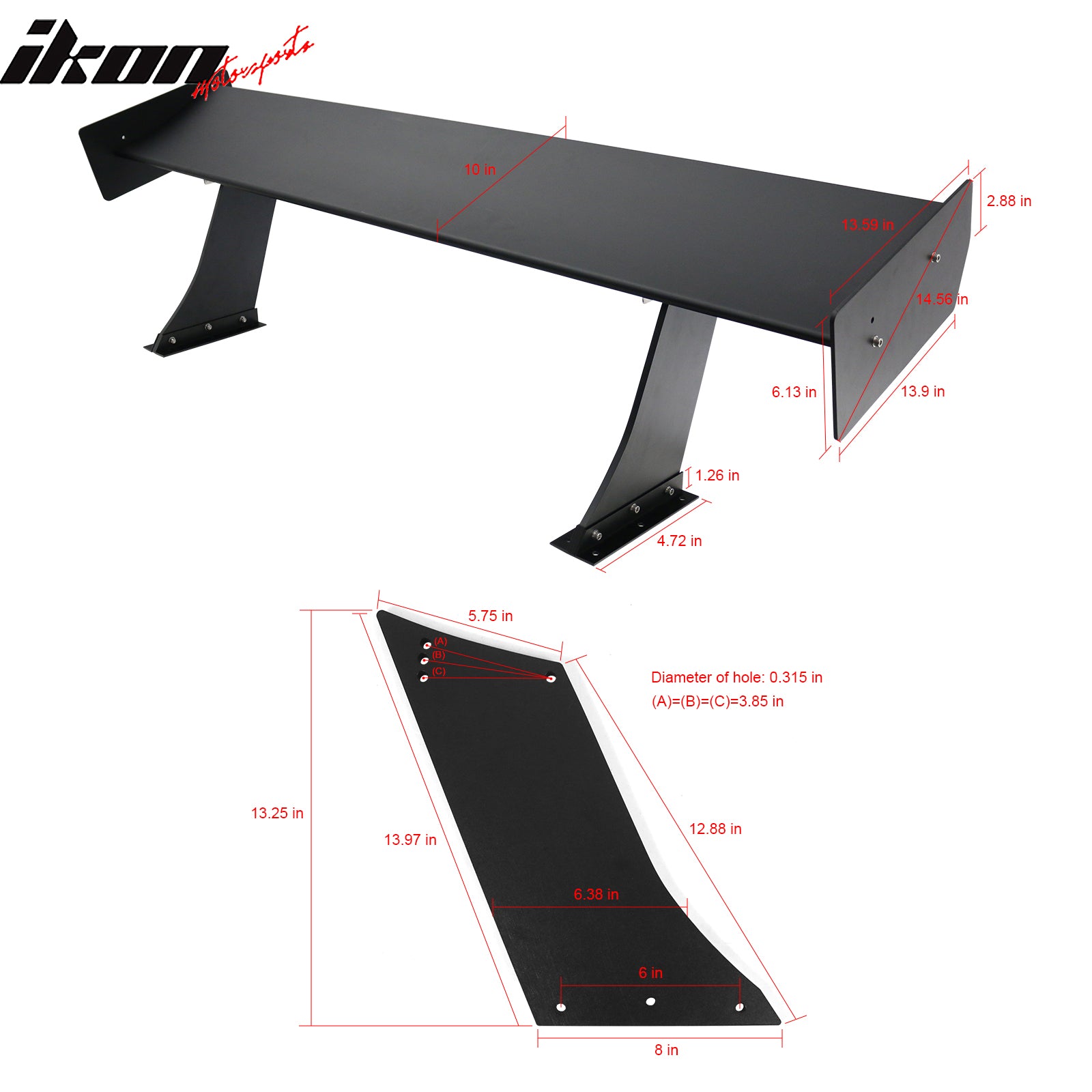 Universal 61" GTC250 Style Trunk Spoiler Rear Racing Wing (V4C Leg + Side Plate)