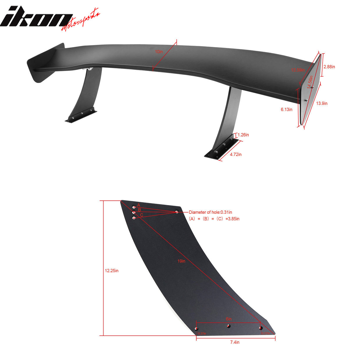 Universal 67" GTC300 Style Trunk Spoiler Rear Racing Wing (V4A Leg + Side Plate)