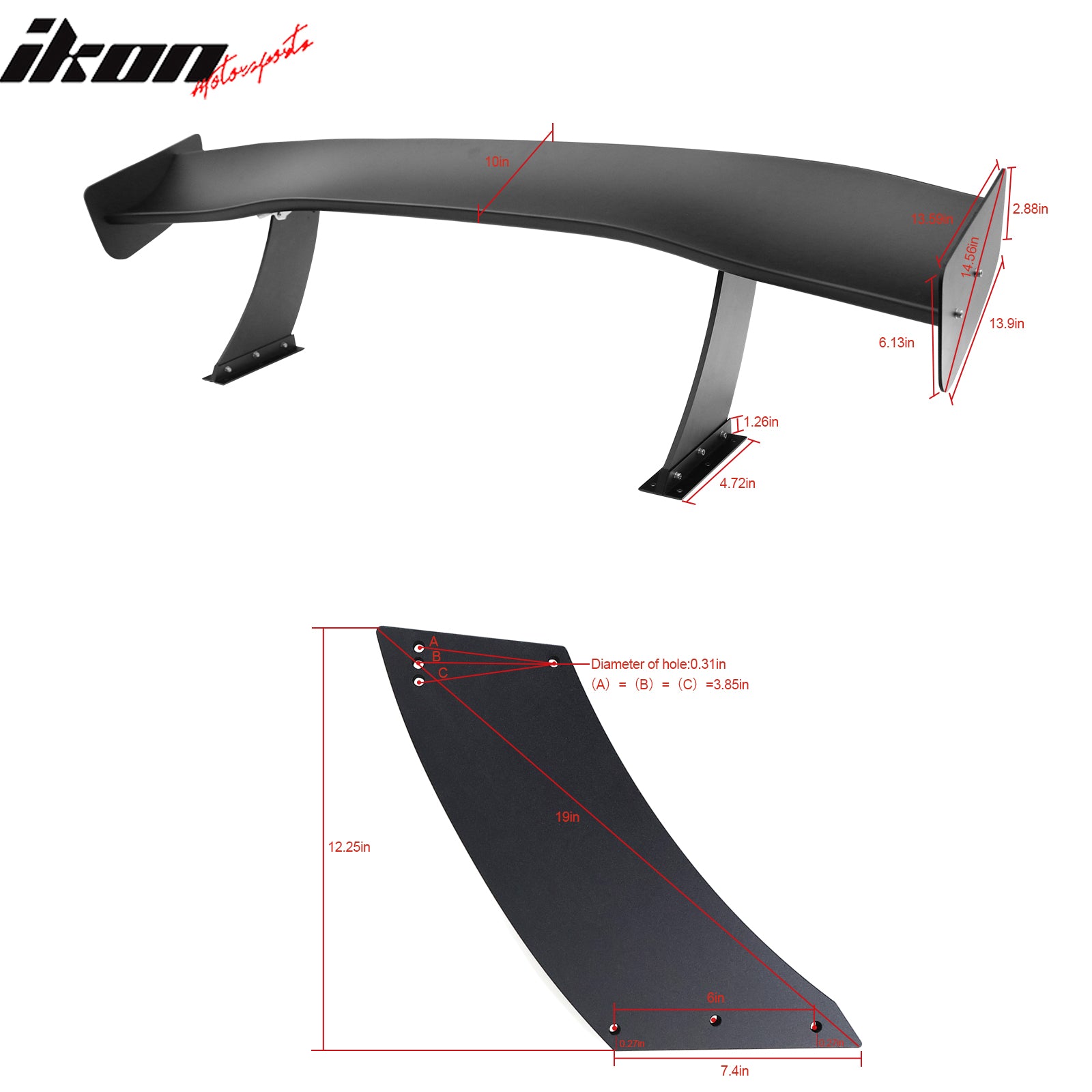 Universal 67" GTC300 Style Trunk Spoiler Rear Racing Wing (V4A Leg + Side Plate)