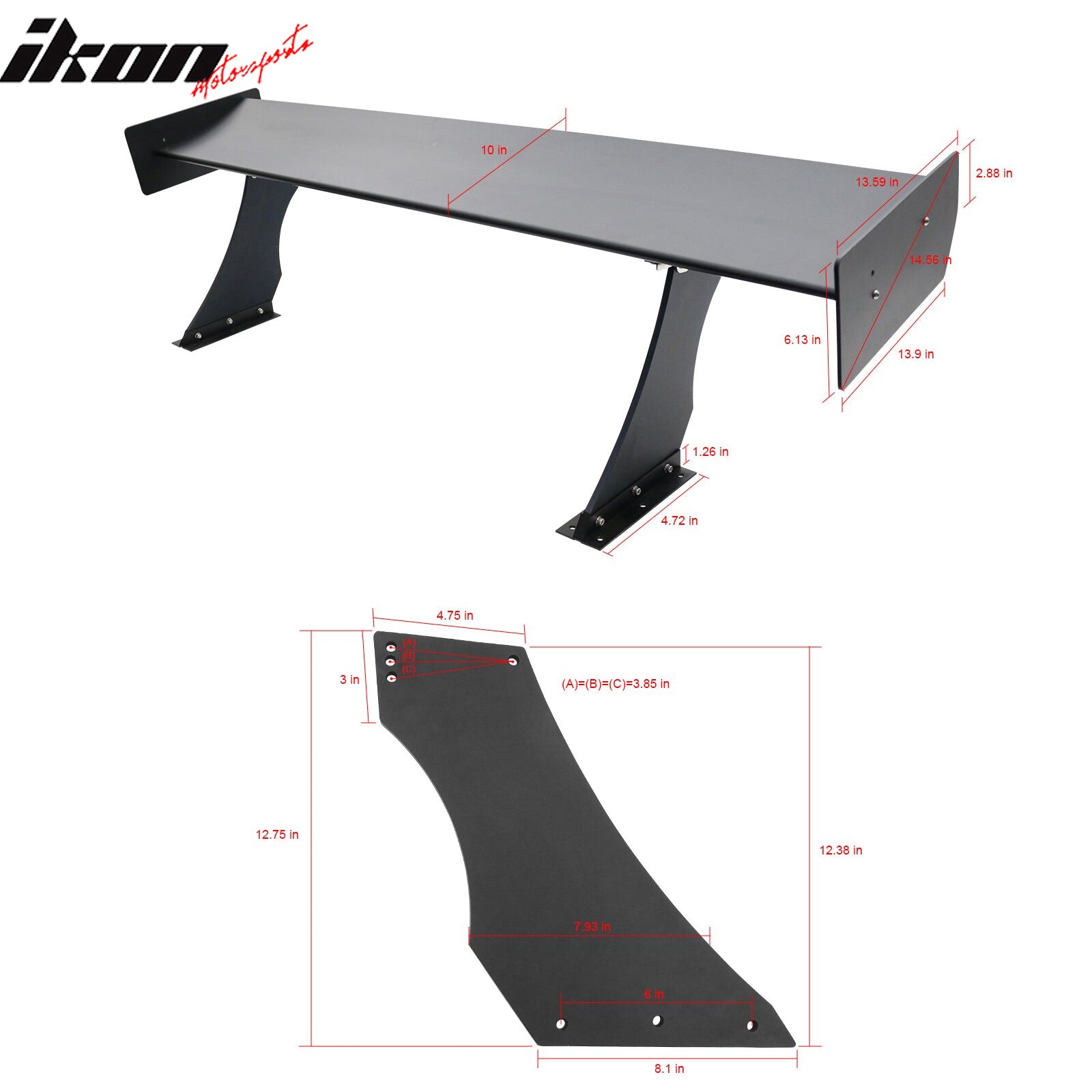 Universal 67" GTC300 Style Trunk Spoiler Rear Racing Wing (V4B Leg + Side Plate)