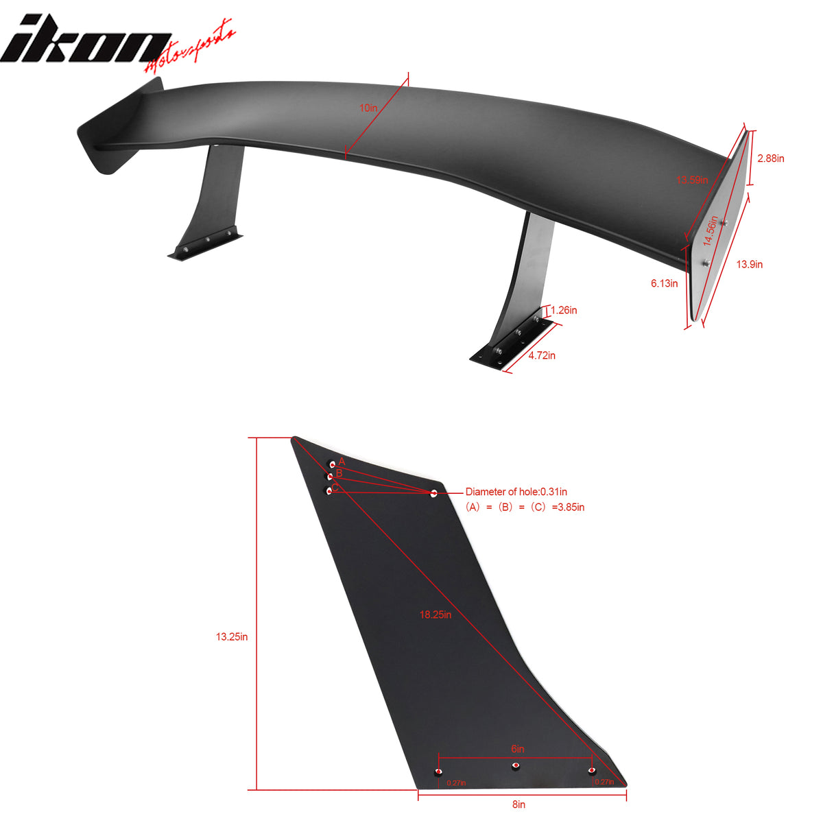 Universal 67" GTC300 Style Trunk Spoiler Rear Racing Wing (V4C Leg + Side Plate)