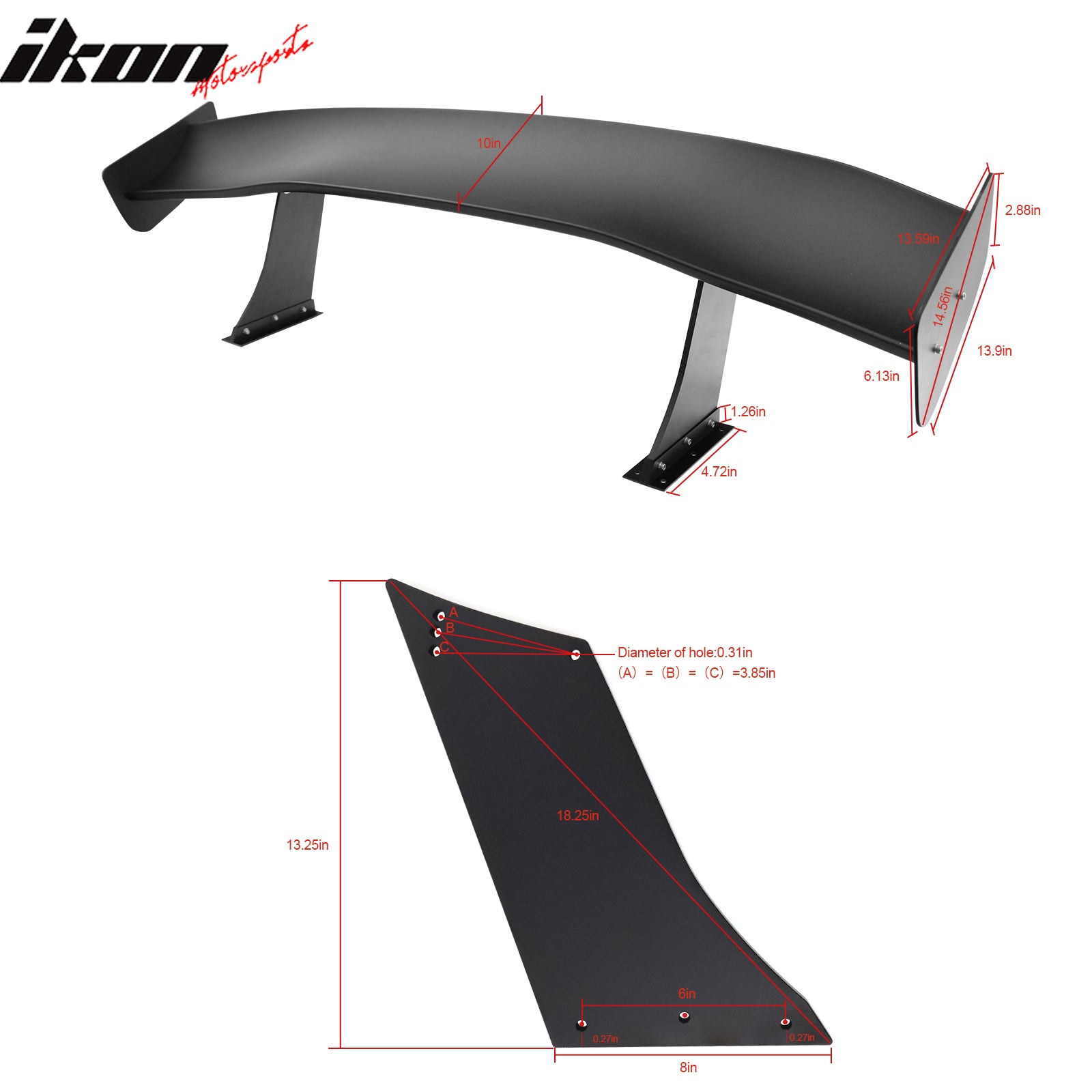 Universal 67" GTC300 Style Trunk Spoiler Rear Racing Wing (V4C Leg + Side Plate)
