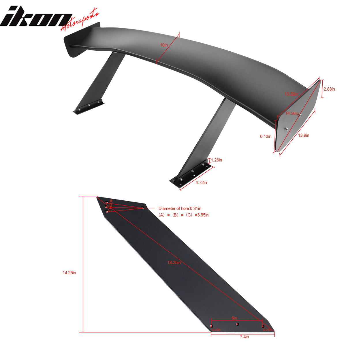 Universal 67" GTC300 Style Trunk Spoiler Rear Racing Wing (V4D Leg + Side Plate)