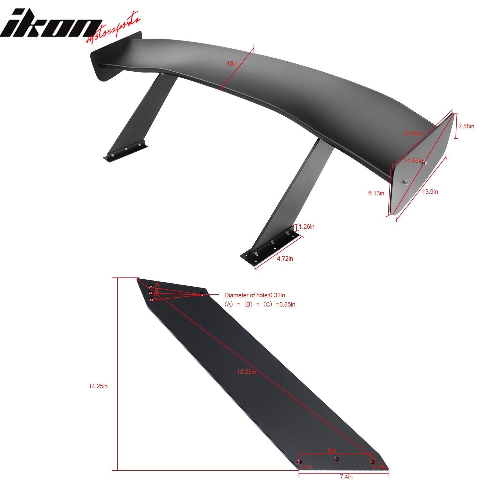 Universal 67" GTC300 Style Trunk Spoiler Rear Racing Wing (V4D Leg + Side Plate)