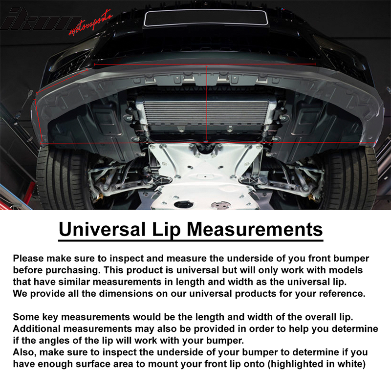 Universal Valance Front Bumper Lip Splitter Chin Spoiler 3PC PP - Matte Black