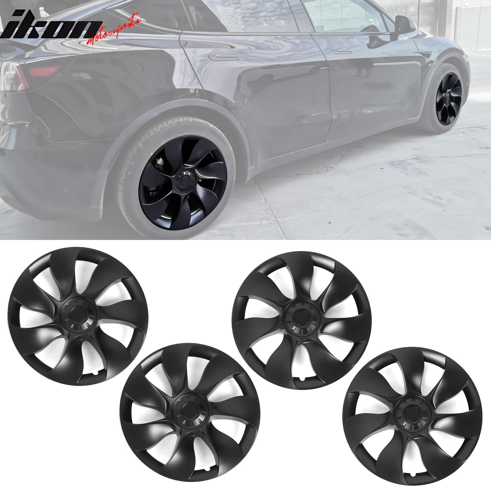 IKON MOTORSPORTS, Wheel Hubcaps Rim Cover Compatible With 2020-2023 Tesla Model Y, ABS Plastic 19 Inch Hub Caps Hubcap 4PCS