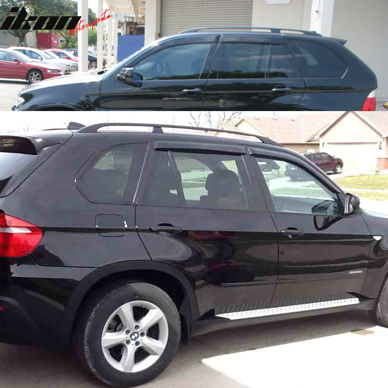 IKON MOTORSPORTS Tape On External Window Visor Compatible With 2000 2006 BMW X5 Slim Style Acrylic Black Sun Rain Guards Cover Ikon Motorsports