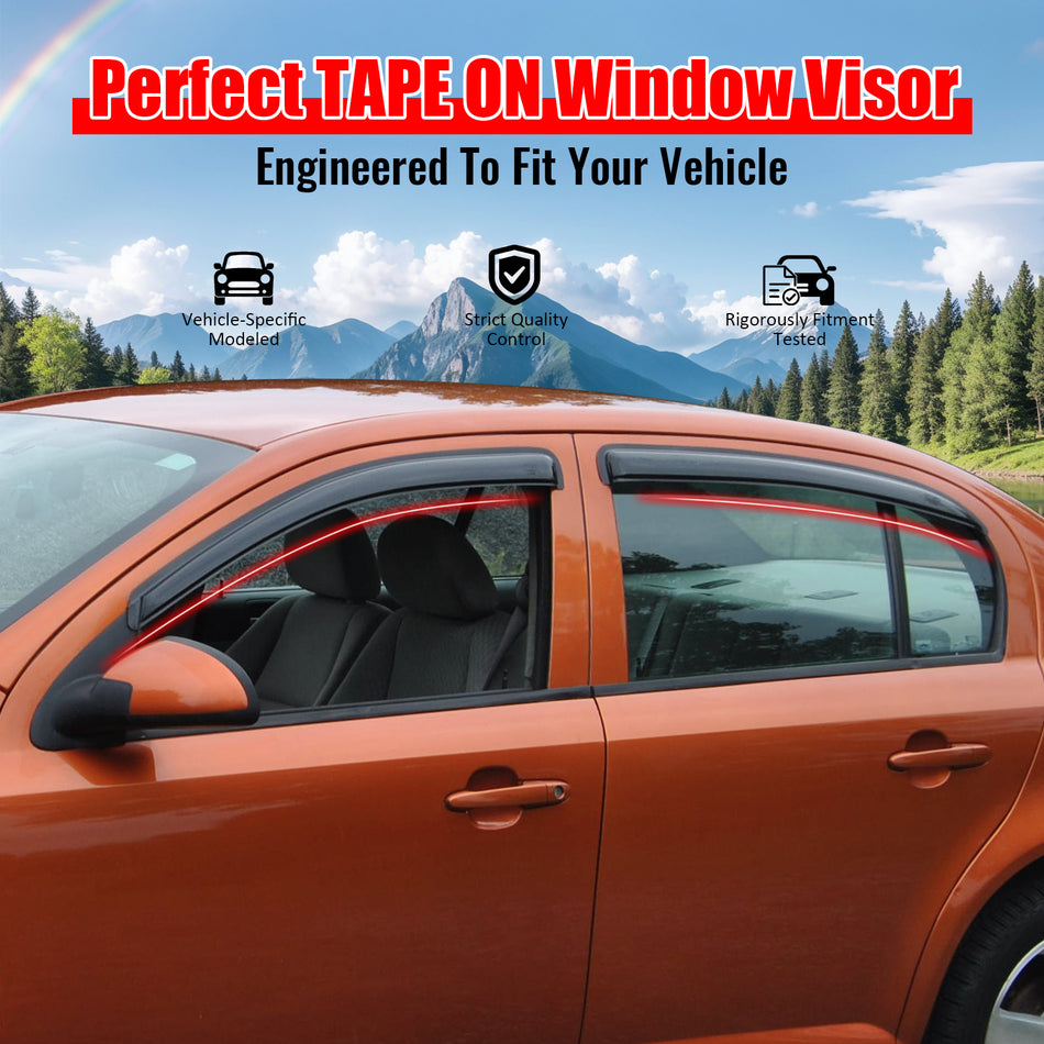 Window Visors Compatible With 2005-2010 Chevy Cobalt, Slim Style Acrylic Smoke Tinted & Semi-Transparent 4PCS Rain Guards Air Wind Deflector by IKON MOTORSPORTS, 2006 2007 2008 2009