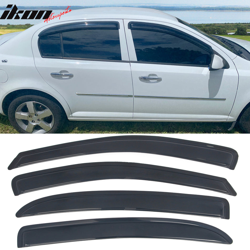 Visor Windows for Chevy Cobalt 2005-2010 Smoke Tinted Slim Style Acrylic