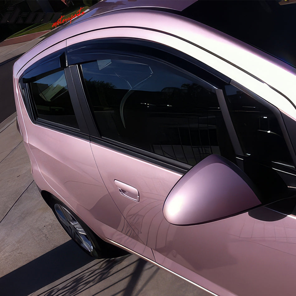 Window Visors Compatible With 2013-2015 Chevy Spark, Hatchback 4Dr Slim line Tape On- Smoke Tint Acrylic by IKON MOTORSPORTS, 2014