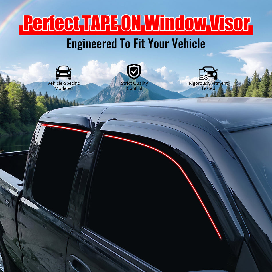 IKON MOTORSPORTS Tape on Window Visors Compatible with Extended trucks of 99-06 Silverado Sierra & 01-06 Silverado Sierra Pickups, 07 Sierra Classic Models