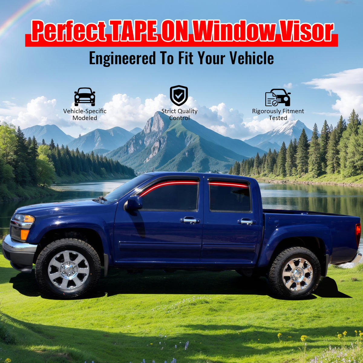 Window Visor Compatible With 2004-2012 Chevy Colorado & GMC Canyon Crew Cab, Tape On/External Tinted Acrylic Resistant Shield Cover Wind Sun Guard by IKON MOTORSPORTS, 2005 2006 2007 2008 2009 2010