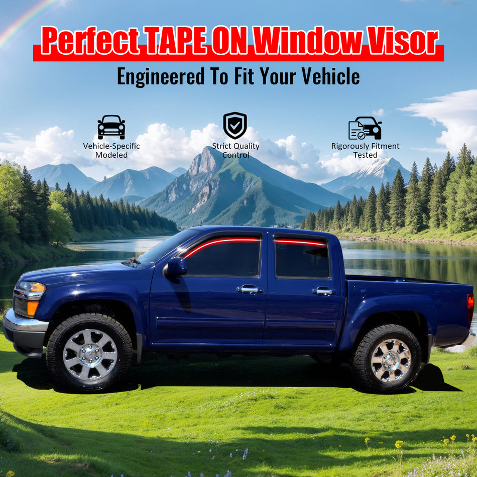 Window Visor Compatible With 2004-2012 Chevy Colorado & GMC Canyon Crew Cab, Tape On/External Tinted Acrylic Resistant Shield Cover Wind Sun Guard by IKON MOTORSPORTS, 2005 2006 2007 2008 2009 2010