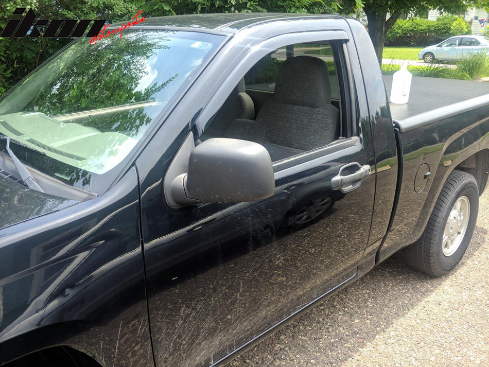 Window Visor Compatible With 2004-2012 Chevy Colorado Standard Cab, Acrylic Black Slim Style Sun Rain Guards Cover By IKON MOTORSPORTS, 2005 2006 2007 2008 2009 2010 2011