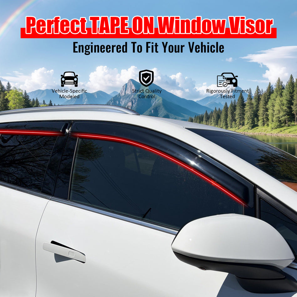 IKON MOTORSPORTS Tape on Window Visors Compatible with 2024-2026 Chevrolet Equinox EV, Acrylic Smoke/Tinted Rain Guards, Side Window Wind Deflectors 4PCS