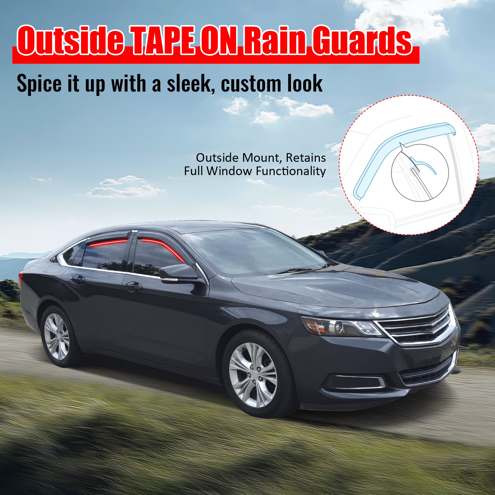 Fits 14-20 Chevy Impala Window Visors Acrylic Sun Guard Rain Deflector 4PC Set