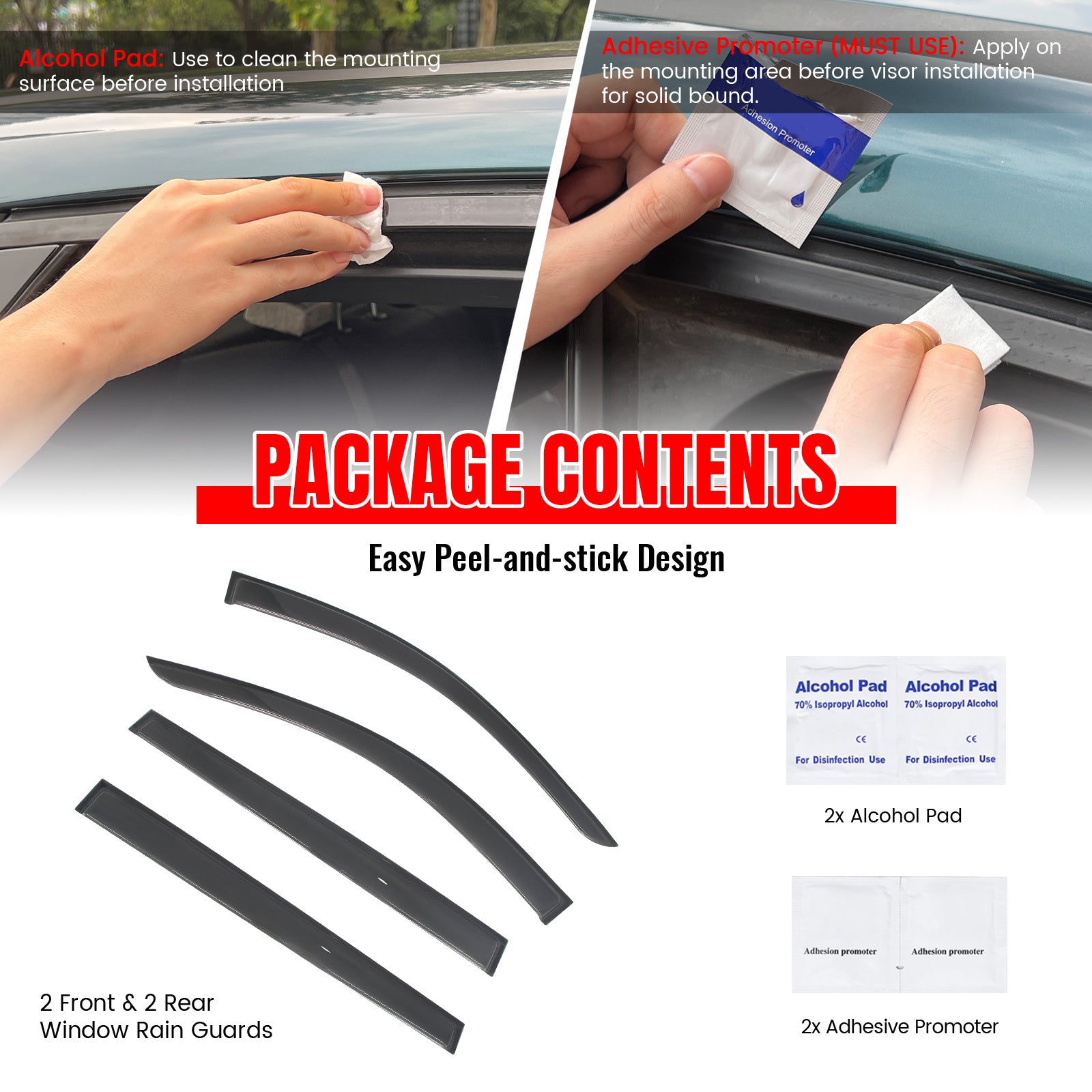 Fits 24-26 Chevrolet Traverse Tape-on Window Visors Vent Rain Guards Deflectors