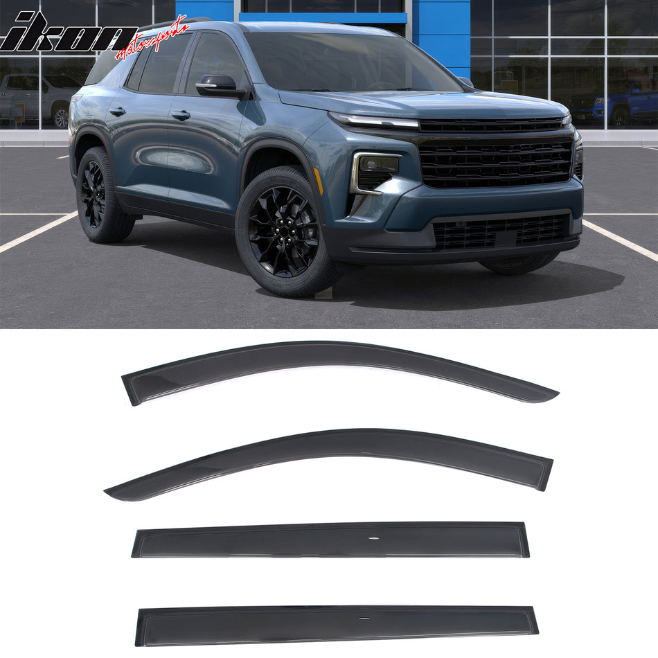 2024-2026 Chevrolet Traverse (Will Not Fit Traverse Limited) Tape-on Window Visors Sun Shades Vent Rain Guards Deflectors Acrylic Smoke/Tinted 4PCS