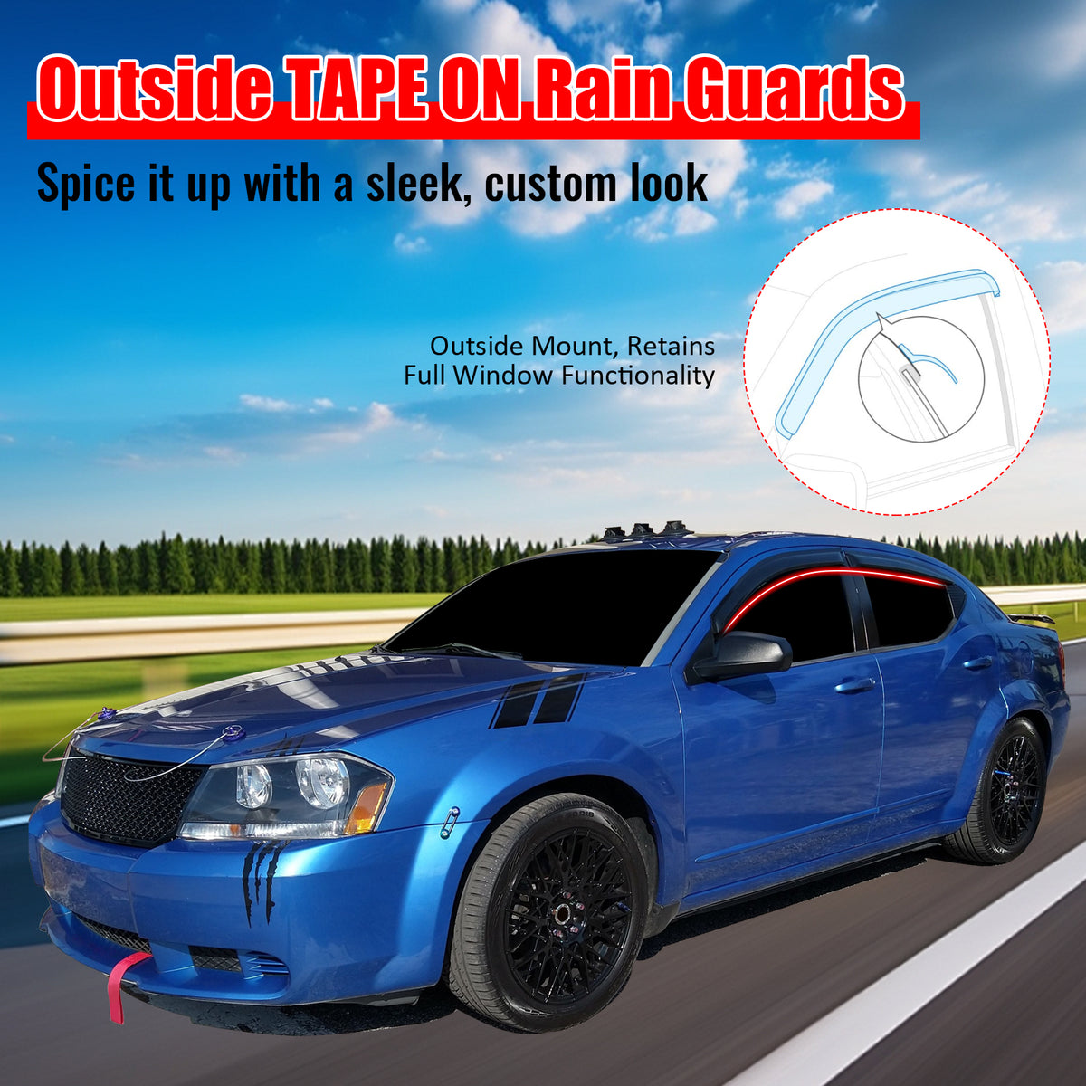Fits 08-14 Dodge Avenger Acrylic Window Visors Sun Rain Guards Deflector 4Pc Set