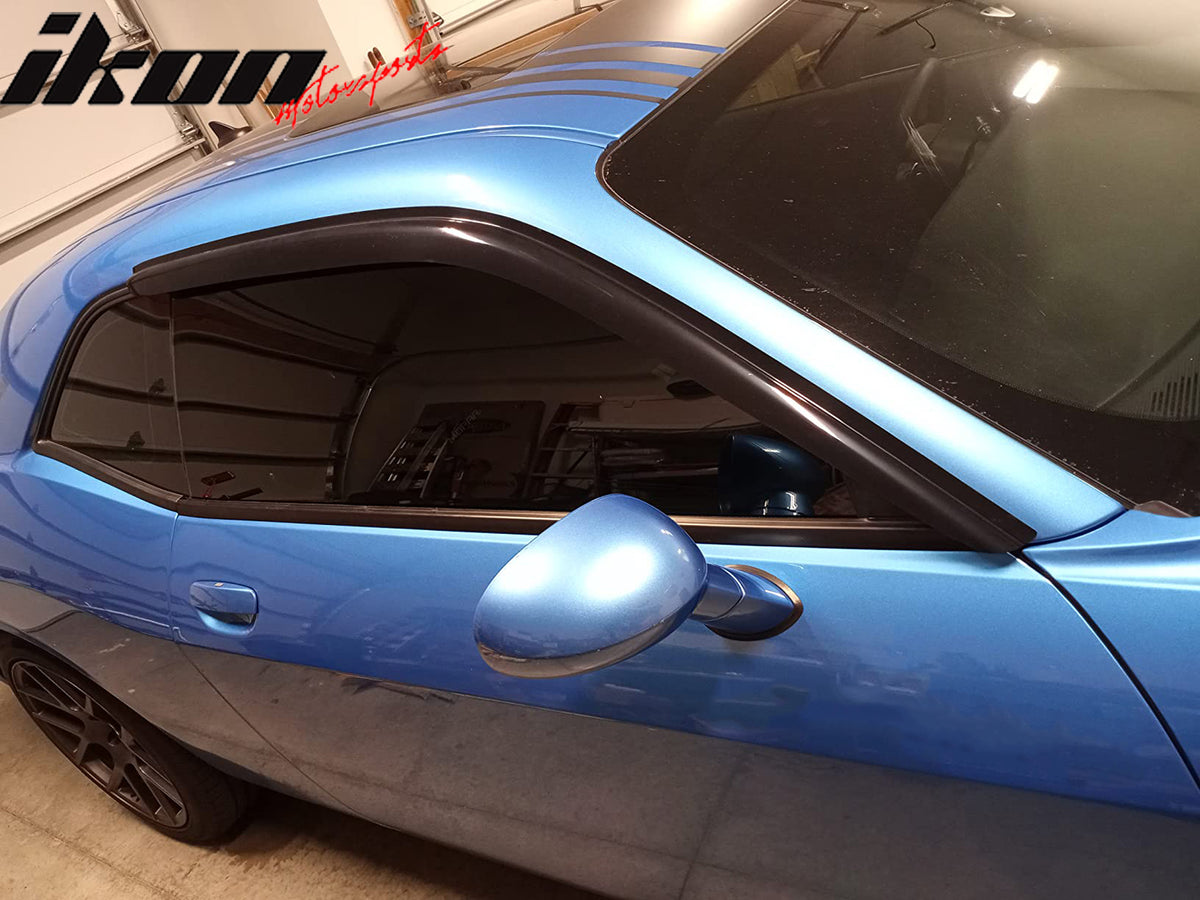 Fits 08-23 Dodge Challenger Acrylic 2PCS Tape-On Window Visors Wind Deflector