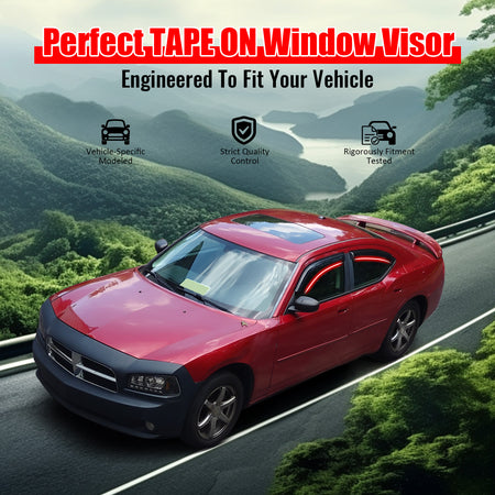 Window Visor Compatible With 2006-2010 Dodge Charger, Acrylic Smoke Tinted 4PCS by IKON MOTORSPORTS