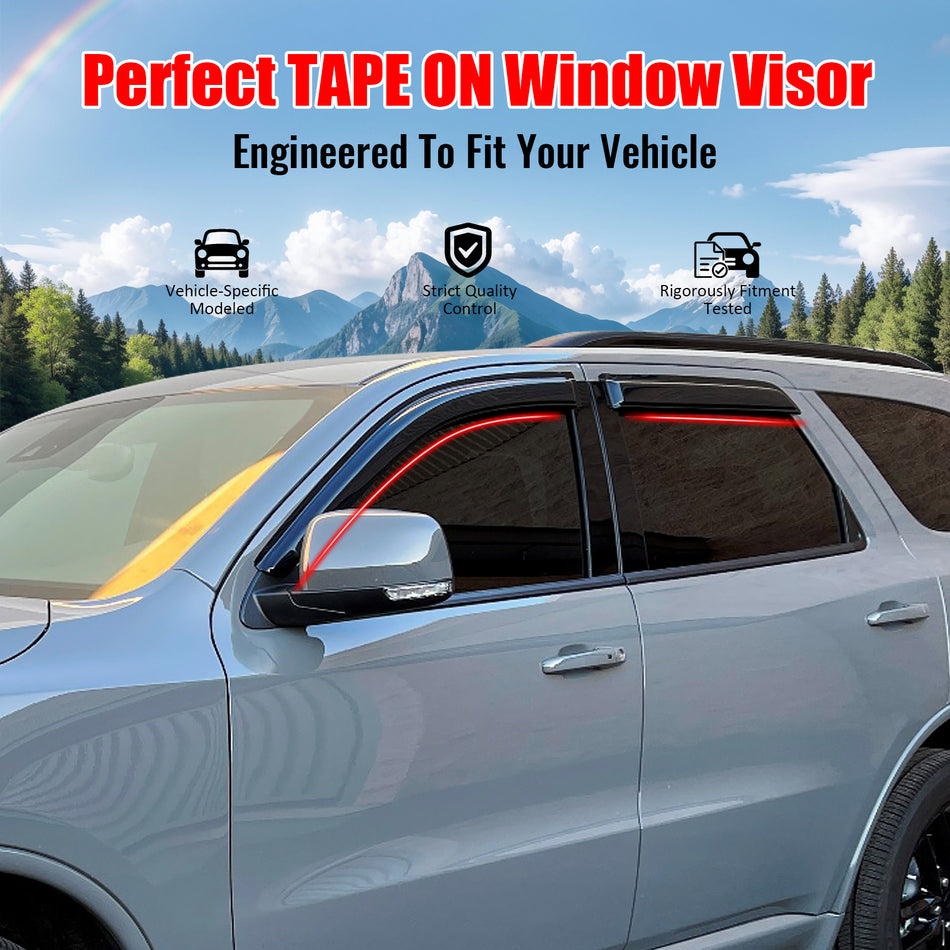Window Visor Compatible With 2011-2026 Dodge Durango, Acrylic Smoke Tinted 4PCS Sun Rain Shade Guard Wind Vent Air Deflector by IKON MOTORSPORTS, 2012 2013 2014 2015 2016 2017