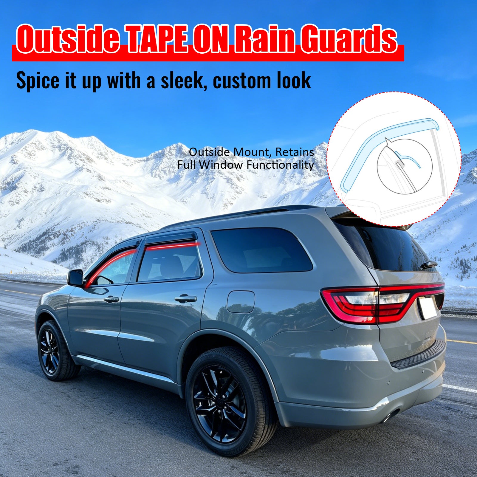 Fits 11-26 Dodge Durango Window Visors Acrylic Sun Shade Rain Guard 4Pc Set