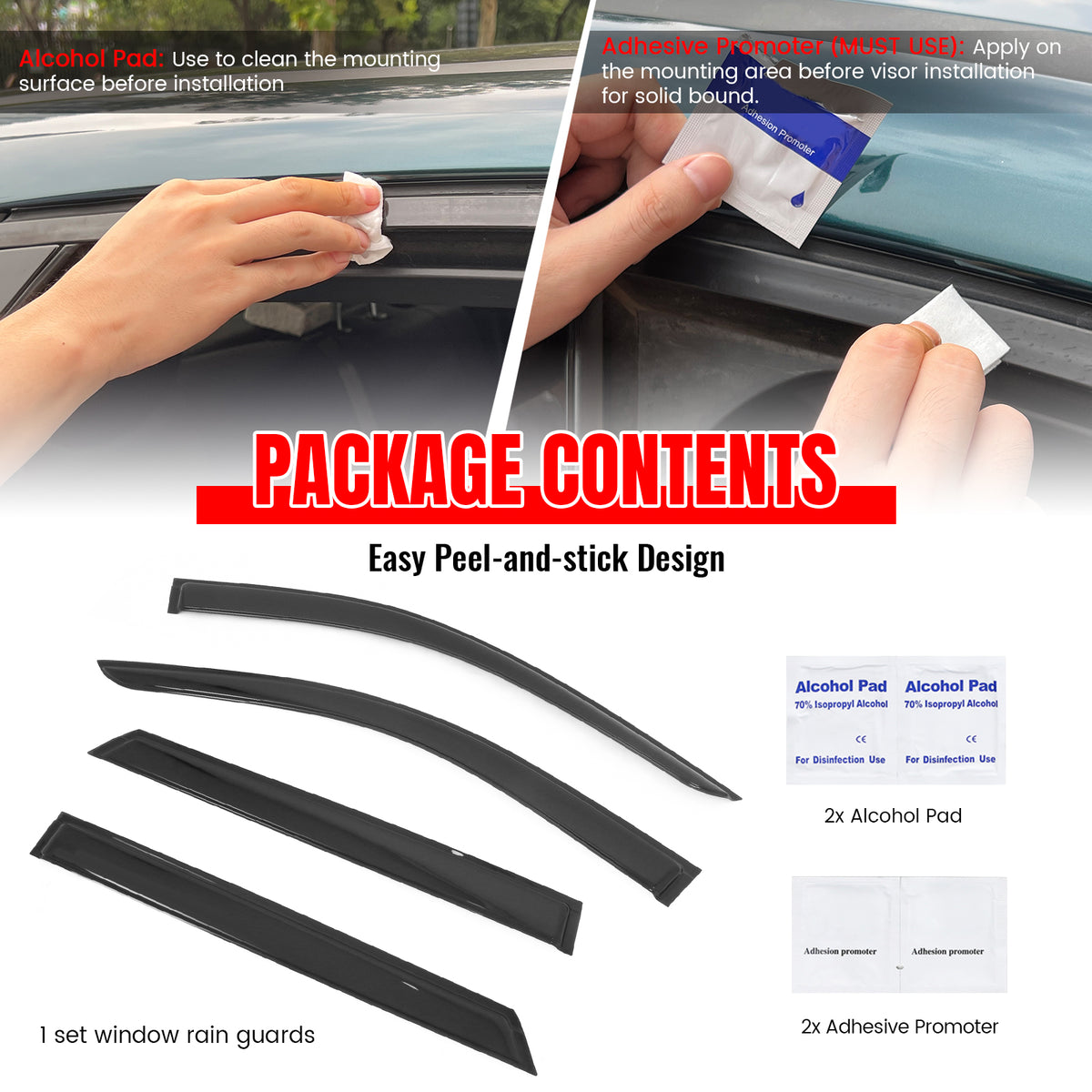 Fits 11-26 Dodge Durango Window Visors Acrylic Sun Shade Rain Guard 4Pc Set