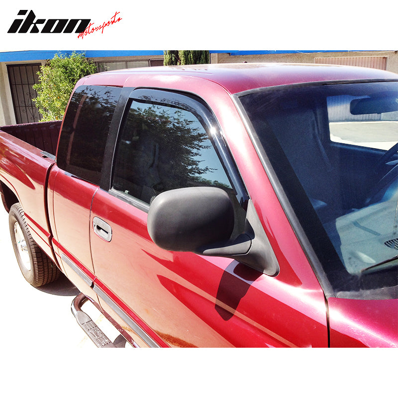 Window Visors Compatible With 1994-2001 Dodge Ram, In Channel Smoke Slim Style Wind Deflector 2Pcs by IKON MOTORSPORTS, 1995 1996 1997 1998 1999 2000