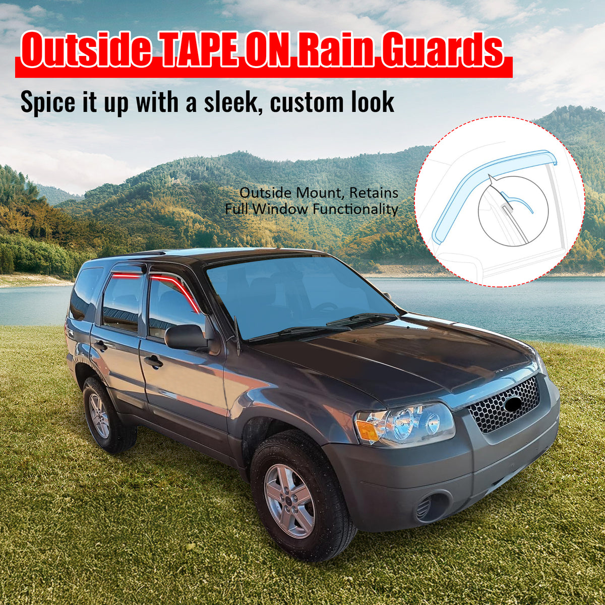 Fits 01-12 Ford Escape 05-11 Mercury Mariner Acrylic Window Visors 4Pc Set