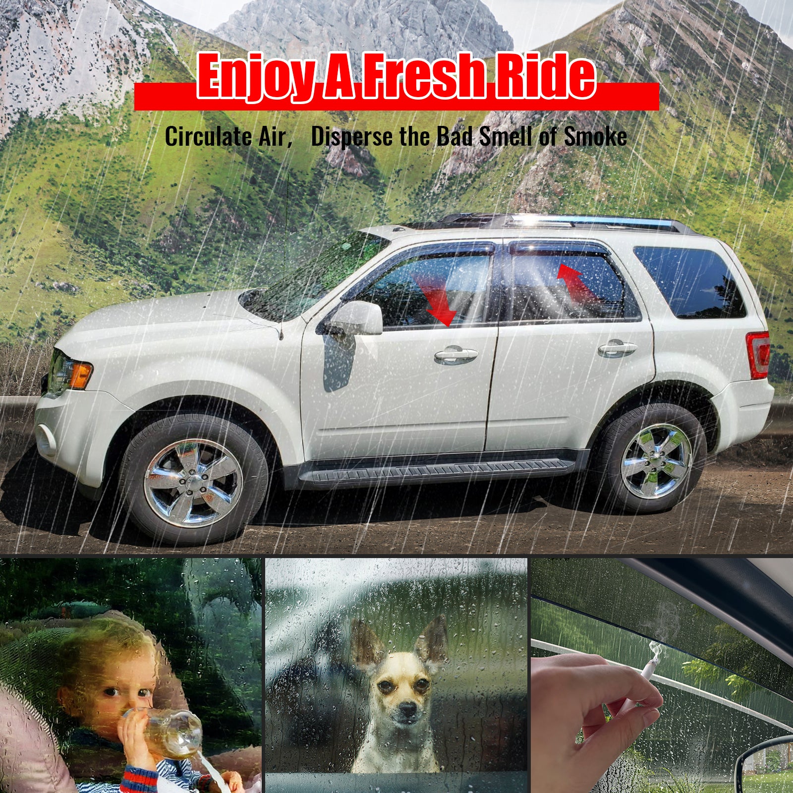 Fits 01-12 Ford Escape 05-11 Mercury Mariner Acrylic Window Visors 4Pc Set