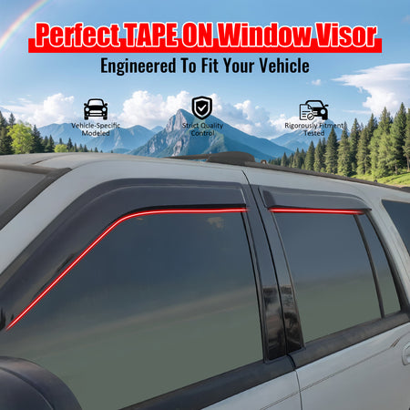 IKON MOTORSPORTS Tape On External Window Visor, Compatible With 1997-2017 Ford Expedition 1998-2017 Lincoln Navigator, Acrylic Smoke Tinted 4PCS Sun Rain Shade Guard Wind Vent Air Deflector