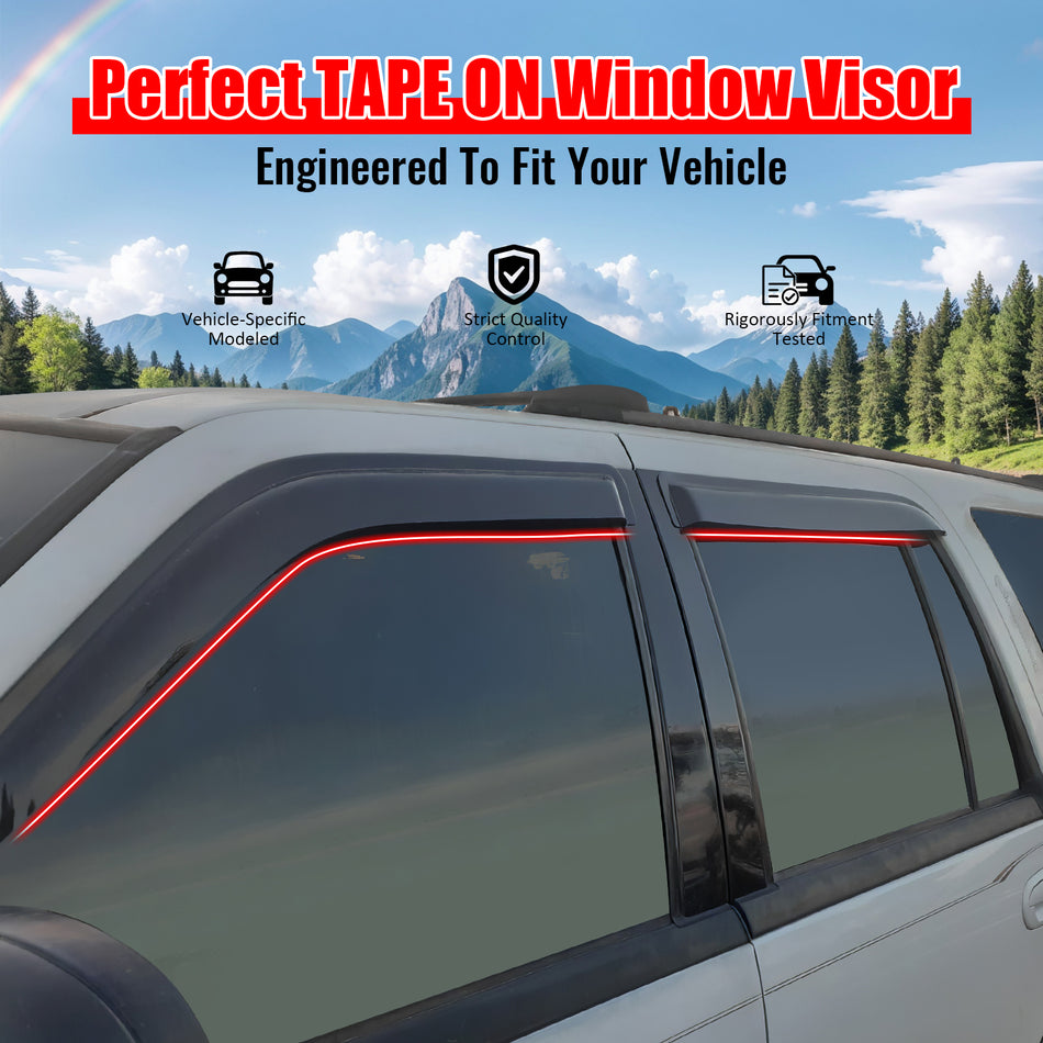 IKON MOTORSPORTS Tape On External Window Visor, Compatible With 1997-2017 Ford Expedition 1998-2017 Lincoln Navigator, Acrylic Smoke Tinted 4PCS Sun Rain Shade Guard Wind Vent Air Deflector