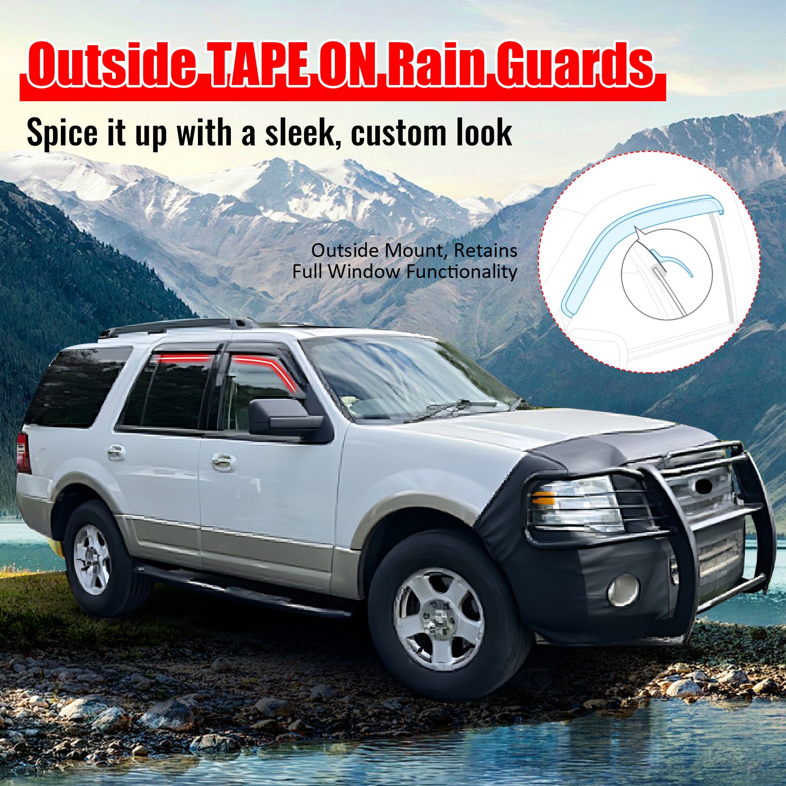 Fits 97-17 Ford Expedition & 98-17 Lincoln Navigator 4PCS Window Visors Tape-On