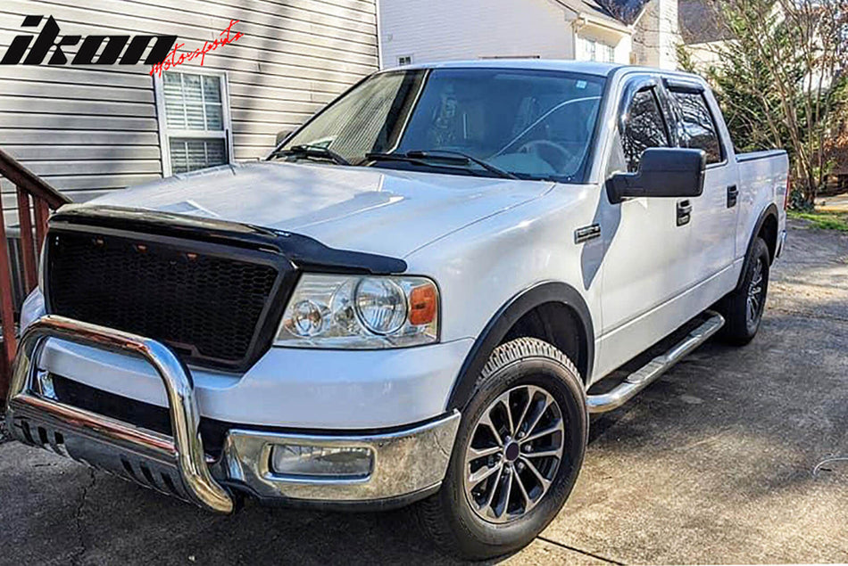 Window Visor Compatible With 2004-2008 Ford F150 Supercrew Cab, 2006-2008 Lincoln Mark LT, Acrylic Black Slim Style Sun Rain Guards Cover By IKON MOTORSPORTS, 2005 2006 2007