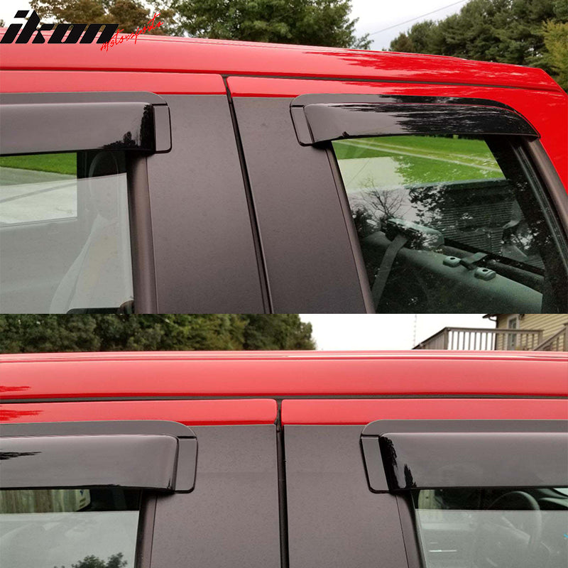 Window Visor Compatible With 2004-2014 Ford F150 Extended Cab Pickup, Slim Style Acrylic Black Sun Rain Guards Cover By IKON MOTORSPORTS, 2005 2006 2007 2008 2009 2010 2011 2012 2013