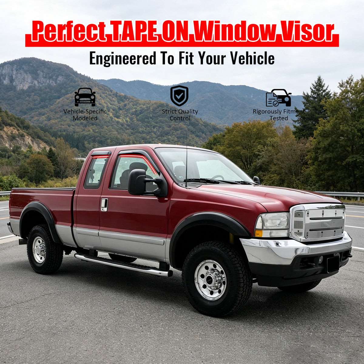 Window Visor Compatible With 1997-2003 Ford F150 F250, Slim Style Acrylic Smoke Tinted 4PCS Sun Rain Shade Guard Wind Vent Air Deflector by IKON MOTORSPORTS, 1998 1999 2000 2001 2002