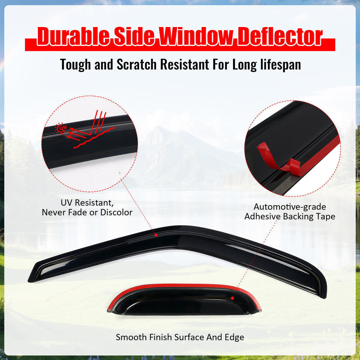 Fits 97-03 Ford F150 F250 Extended Cab Acrylic 4PCS Window Visors Vent Tape-On