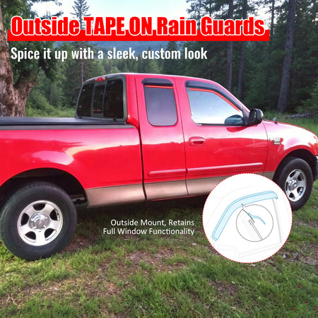 Fits 97-03 Ford F150 F250 Extended Cab Acrylic 4PCS Window Visors Vent Tape-On