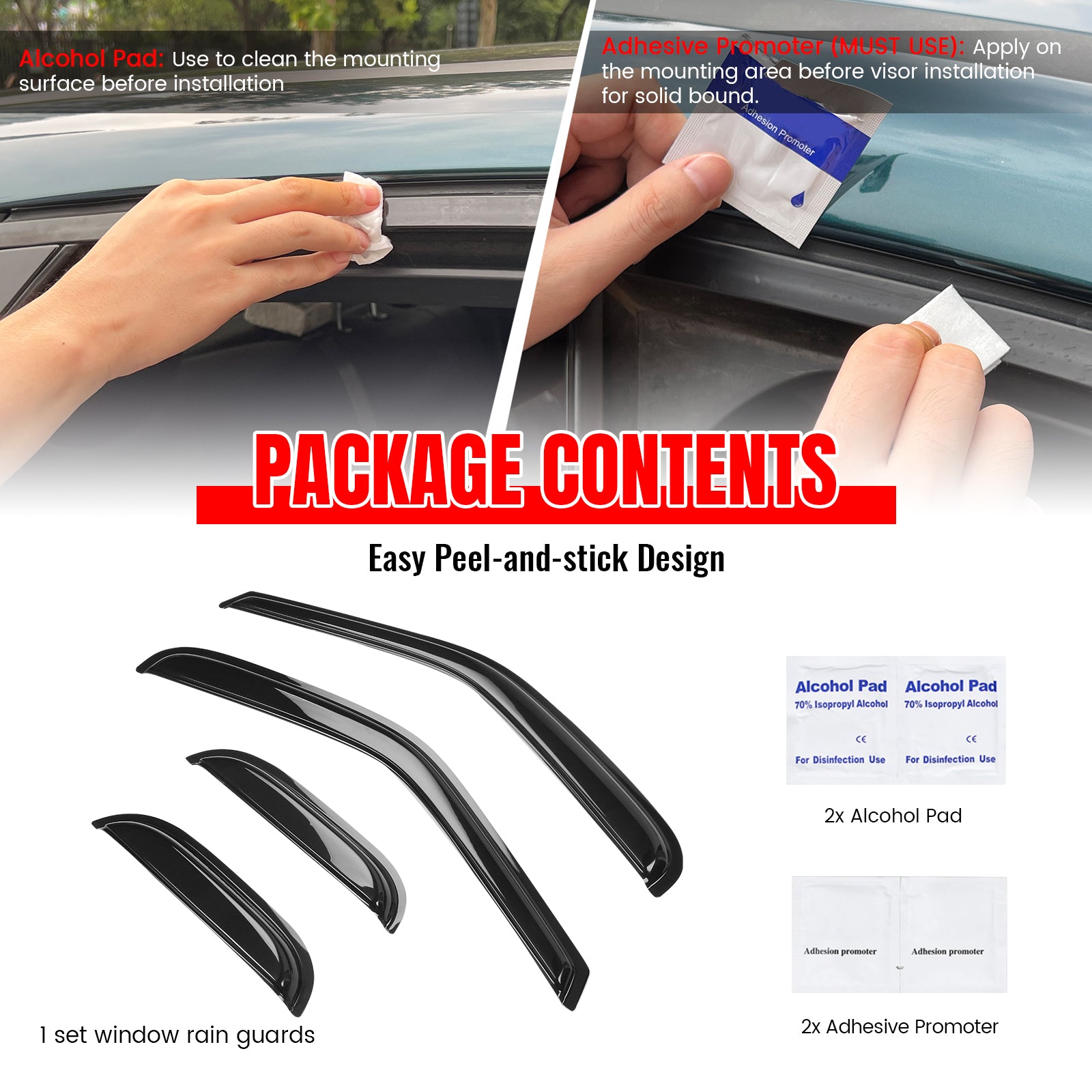 Fits 97-03 Ford F150 F250 Extended Cab Acrylic 4PCS Window Visors Vent Tape-On
