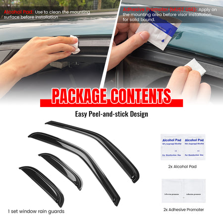 Fits 97-03 Ford F150 F250 Extended Cab Acrylic 4PCS Window Visors Vent Tape-On