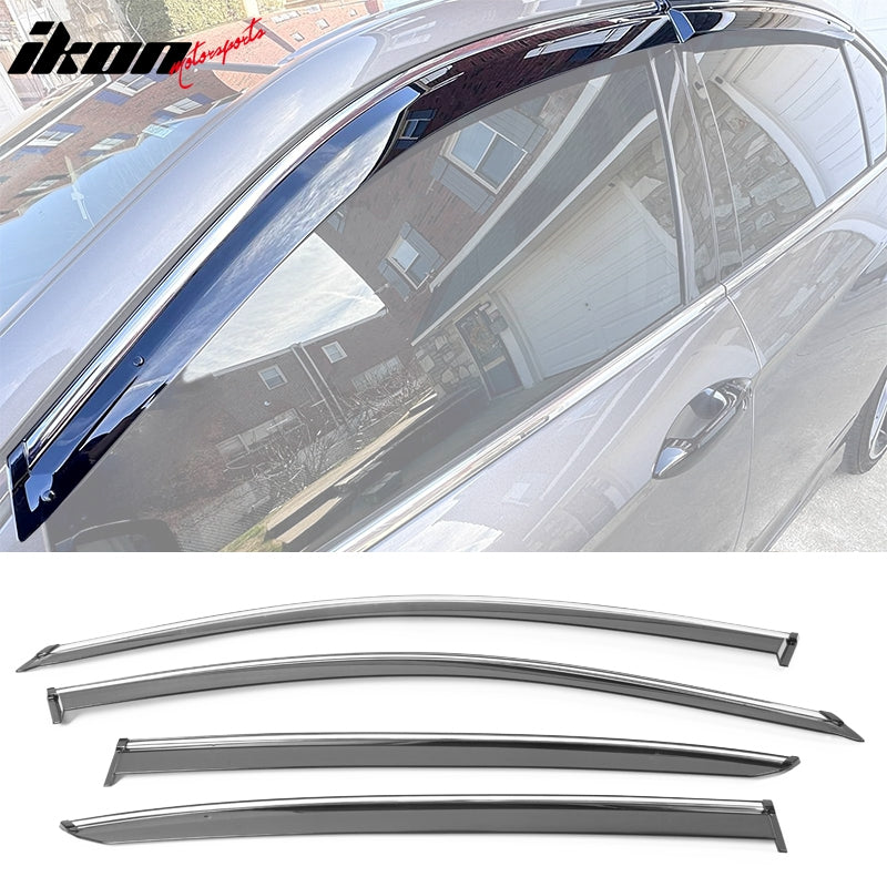 Fits 13-17 Honda Accord Chrome Trim Window Visors Sun Rain Deflector Guard Vent