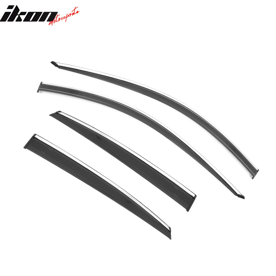 IKON MOTORSPORTS Tape on Window Visors W/Chrome Trim Compatible with 2018-2025 Honda Accord, PMMA Polymethyl Methacrylate Smoke/Tinted Rain Guards, Side Window Wind Deflectors 4PCS