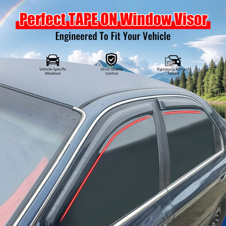 Window Visor Compatible With 1994-1997 Honda Accord 4 Door, Slim Style Acrylic Smoke Tinted & Semi-Transparent Sun Rain Wind Guards Shield Vent by IKON MOTORSPORTS, 1995 1996
