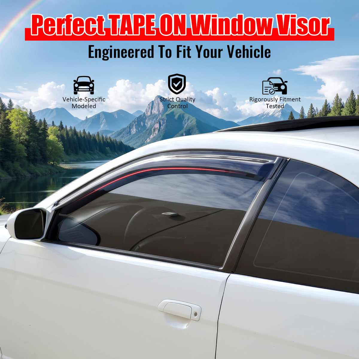 IKON MOTORSPORTS, Window Visors Compatible With 2001-2005 Honda Civic Coupe, Acrylic Smoke Tinted / Semi-transparent Sun Rain Guard, 2002 2003 2004