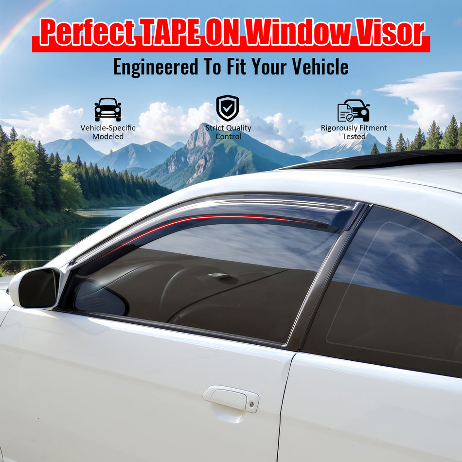 IKON MOTORSPORTS, Window Visors Compatible With 2001-2005 Honda Civic Coupe, Acrylic Smoke Tinted / Semi-transparent Sun Rain Guard, 2002 2003 2004